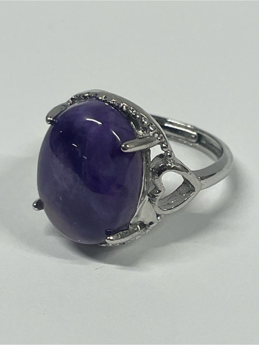 Elegant Purple Cabochon Silver-Tone Ring